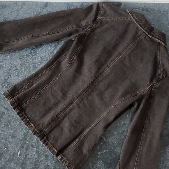 Mango Jeans Denim Blazer, Black Brown Tan Jean Jacket, XXS S EUC, Brass Snaps - Picture 3 of 10